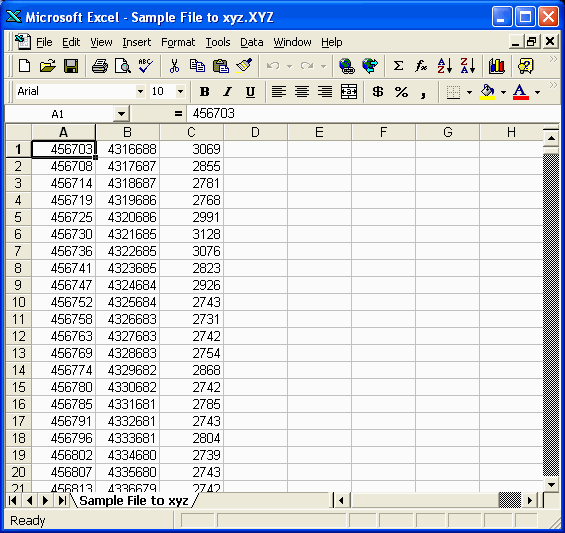 Topo Area Grid XYZ File in Excel