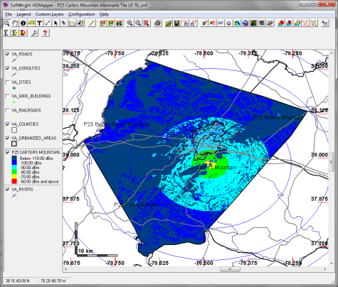 Adjusted Carters Mountain Coverage Results, in dBm