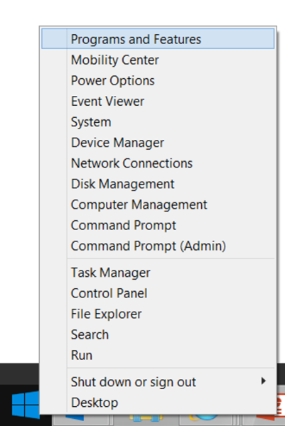 Uninstall from Programs and Features in Win 8 and above