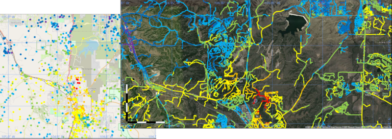 Point to Multipoint RF analysis results along roads and other shapefile features.